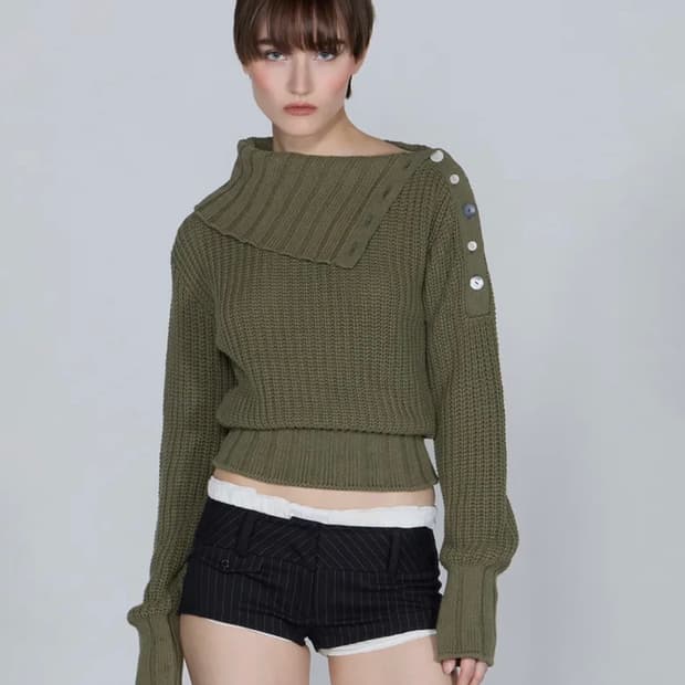 스컬프터 Funnel Neck Sweater Khaki