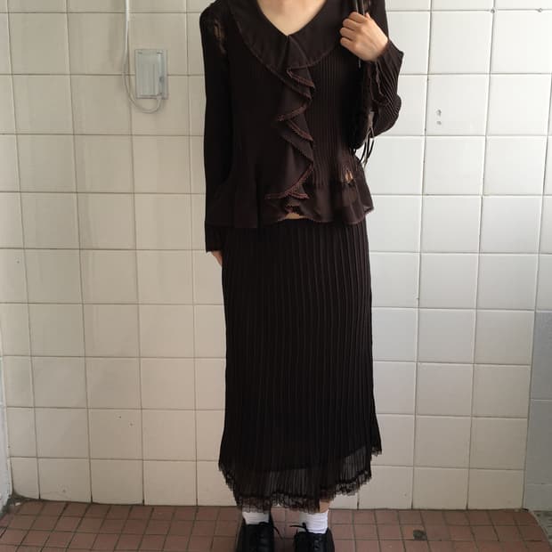 Lace trimming pleats caridgan