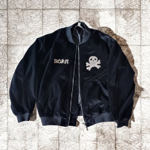 정가12만(새제품m) 파르티멘토 벨벳 수베니어 블루종 캐피탈맛 해골