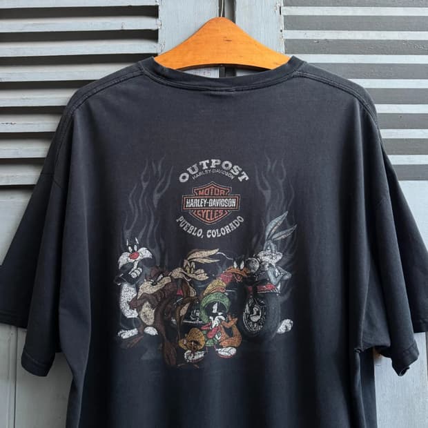 [2XL]90's 할리데이비슨 USA 루니툰 라이더 티셔츠