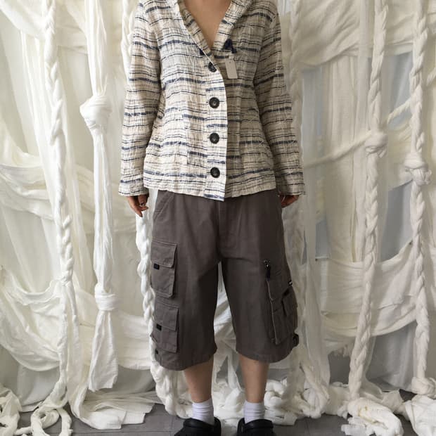 Embroidery stripe pattern hood jacket