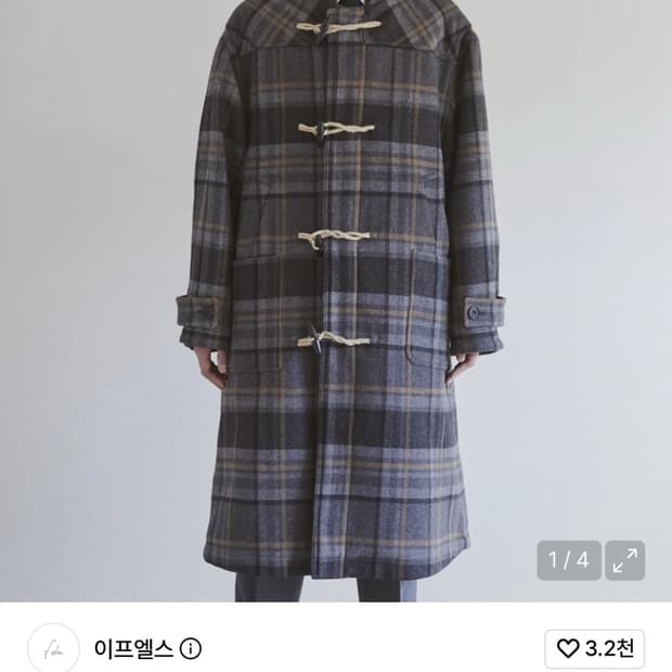 이프엘스 오버사이즈 체크 울 롱 더플코트 2사이즈