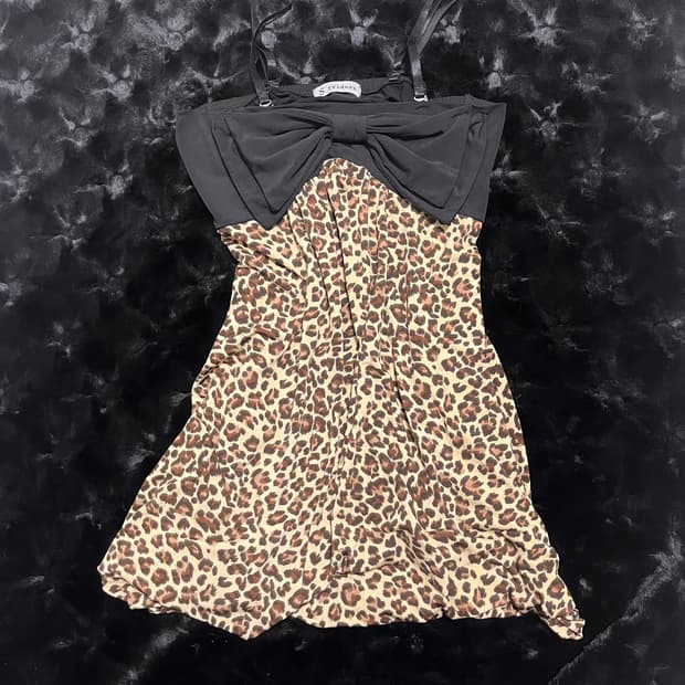 갸루 리본 호피 슬립원피스