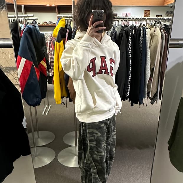 M)GAP 빈티지 빅로고 아이보리 플리스 후디