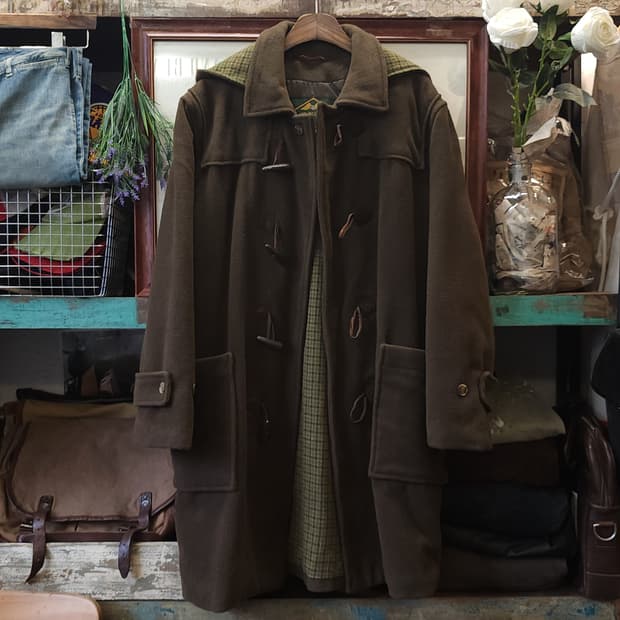 90s 프렌치 울 코트 빈티지 코트 이태리 더플코트 카키 L