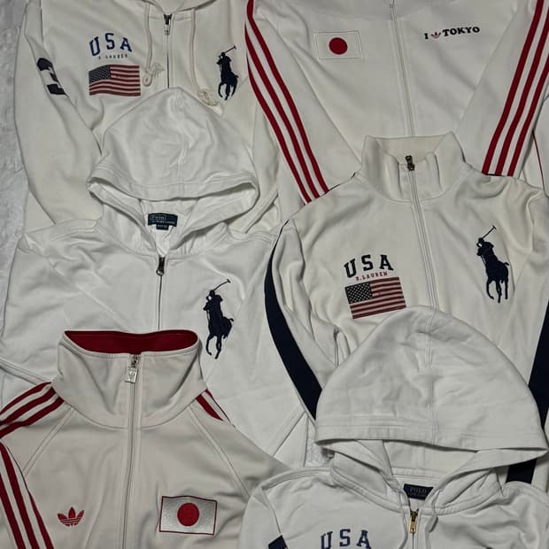 폴로 및 아디다스 화이트 성조기 후드집업, 져지 판매글