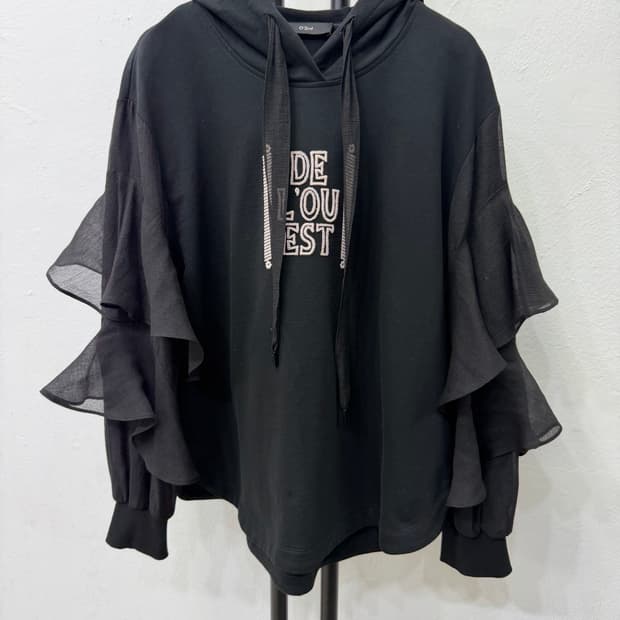 정품) O2ND 오즈세컨 한섬 21ss 블랙 시스루 후드티 82