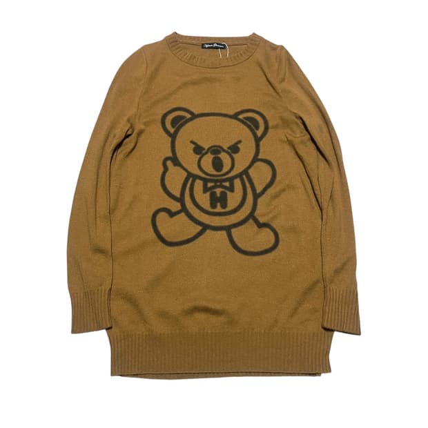 히스테릭 글래머 브라운 퍽 베어 크루넥 니트