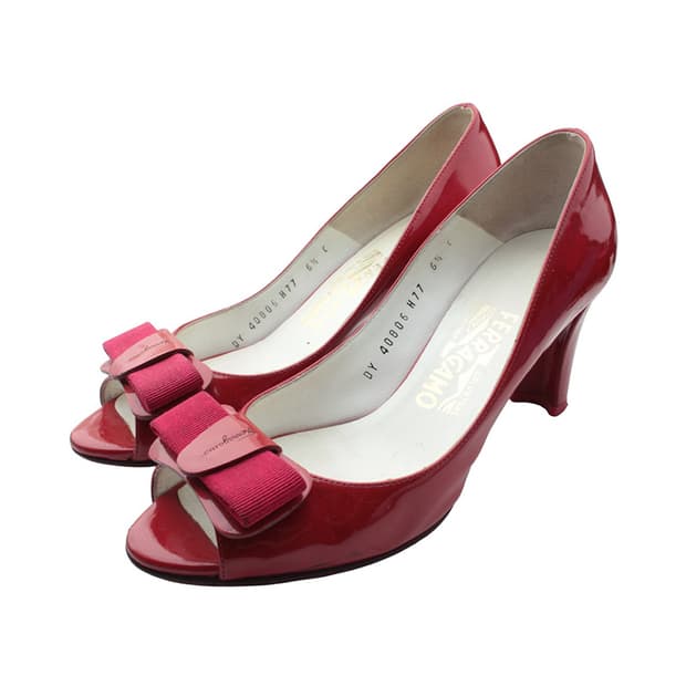 페라가모 바라 레드 페이던트 오픈토 펌프스 36 1/2 C