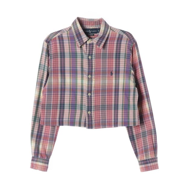 폴로 랄프로렌 멀티 체크 리폼 크롭 셔츠 M