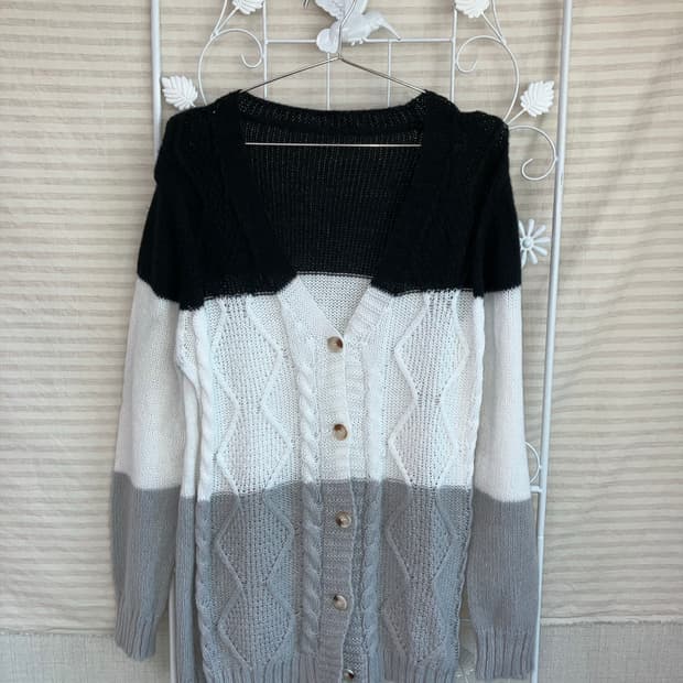 빈티지 블랙 화이트 그레이 배색 카디건 y2k 스트릿 갸루 펑키 일본빈티