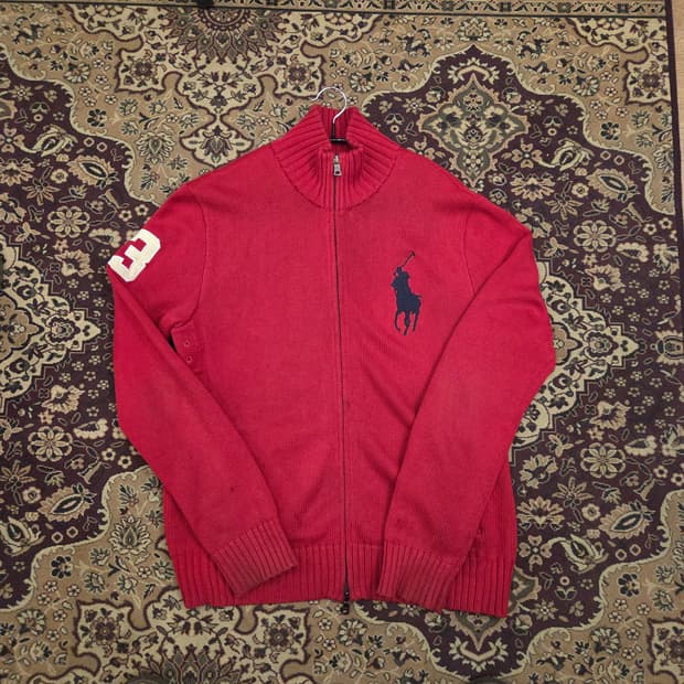 폴로 빅포니 투웨이 니트 집업 레드 L