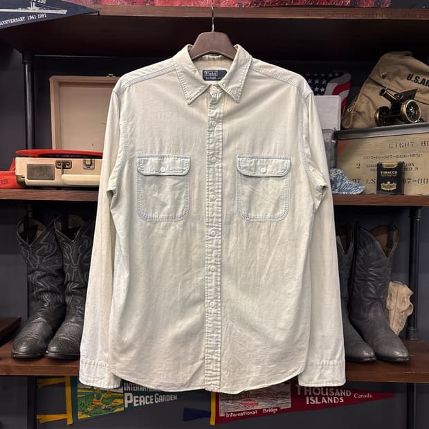 90s 폴로 랄프로렌 인디언 헤드 엠브로이드 샴브레이 워크셔츠 N1006