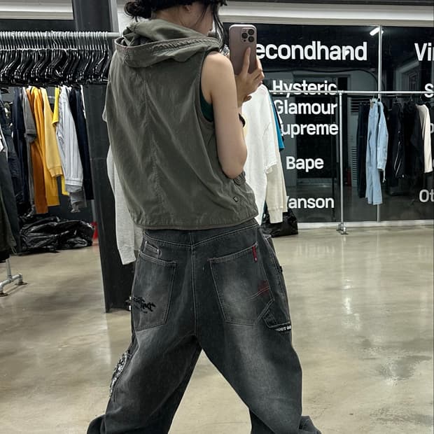 콜롬비아 빈티지 카키 후드조끼
