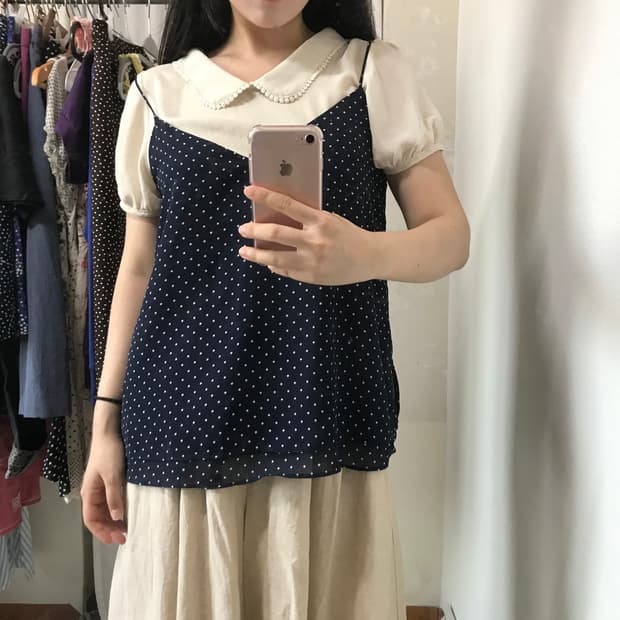  vinatge pure dot navy sleeveless 