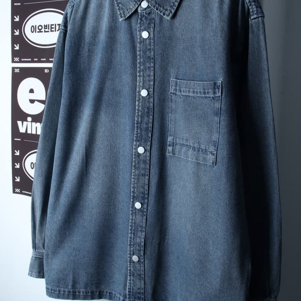 (XL-2XL) 애드호크 셔츠 남방 데님 청 무지 아메카지-H35263