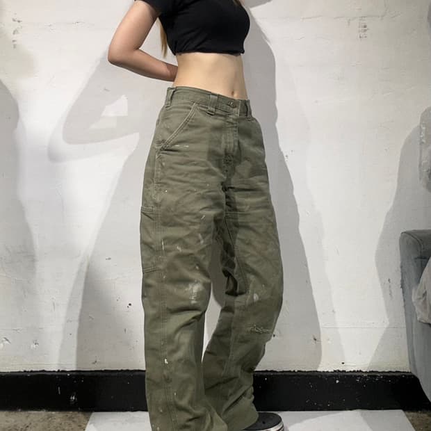 칼하트 모스그린 페인팅 하드에이징 와이드 워크 팬츠 32