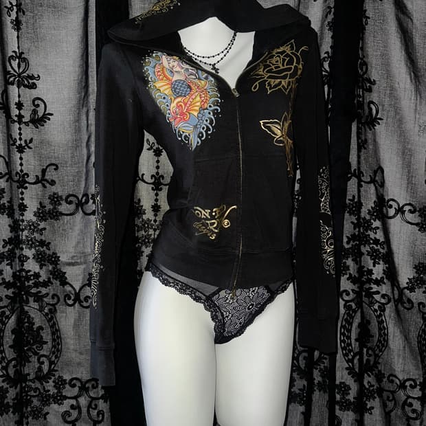 Black Cubic Hooded Zip-Up