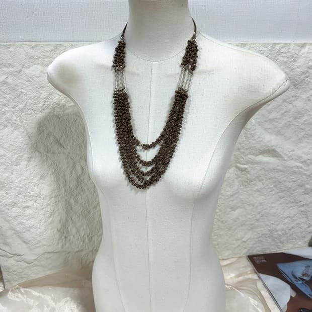 빈티지 브라운 우드 체인 레이어드 목걸이