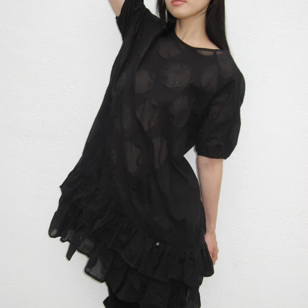 론론 AIRY DOT RUFFLE LAYERED DRESS BLACK
