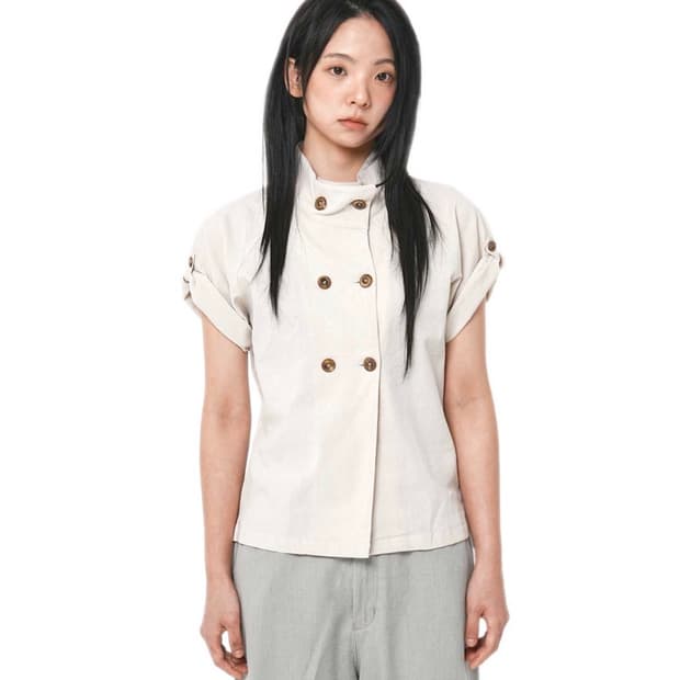 사파리스팟 Double Breasted Linen Half Shirt