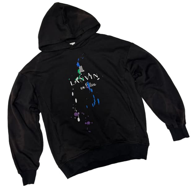 랑방 온 블루 페인트 스플래터 로고 후디