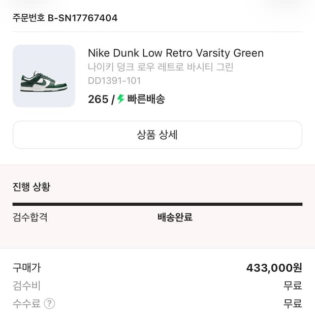 나이키 덩크 바시티그린 265