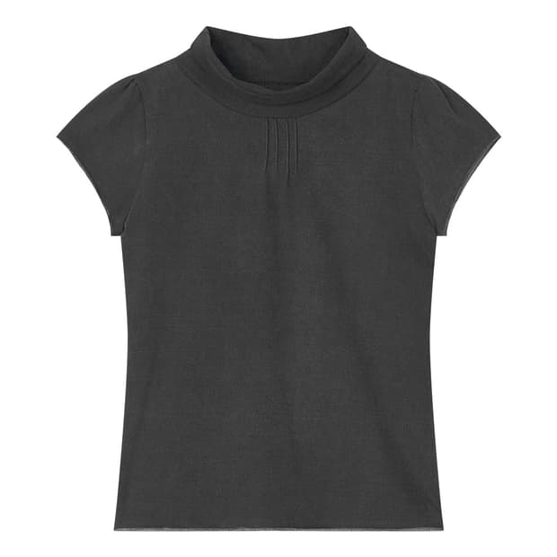 HALF-NECK PINTUCK SHORT SLEEVE T