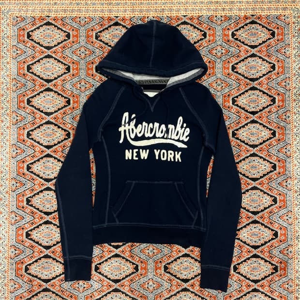 아베크롬비 스팽글 스펠로고 네이비 기모 후드티셔츠 여성XS