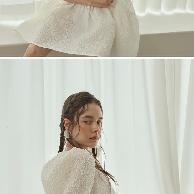 방떼 원피스 - vente jacquard gather puff slee