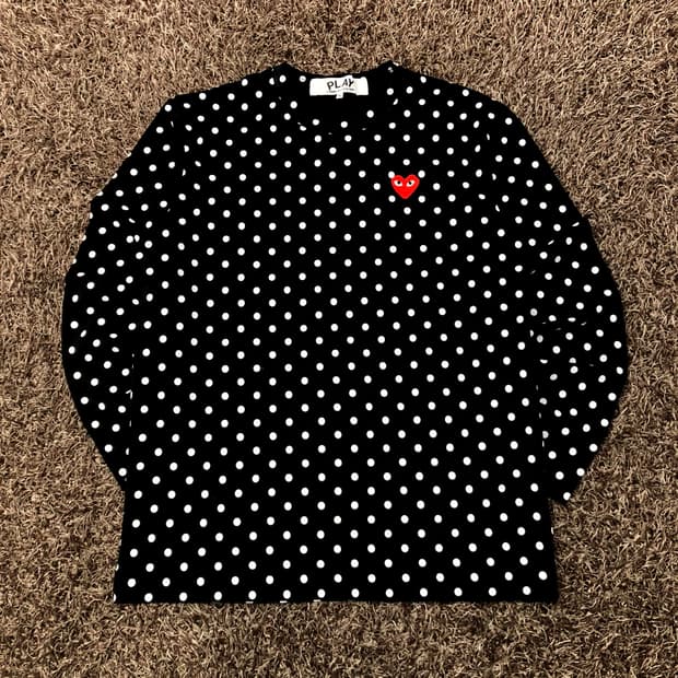 XL 꼼데가르송 도트 블랙 땡땡이 긴팔 티셔츠 롱슬리브