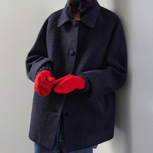 하네 엔케이스 레글런 울 하프 코트 네이비 S