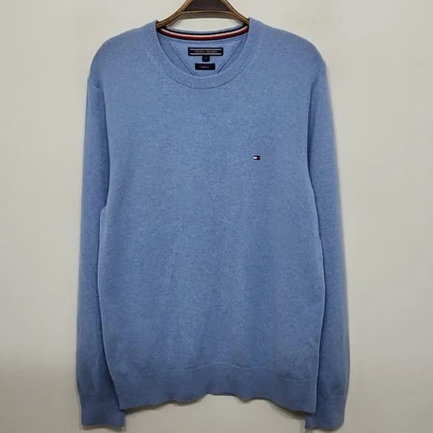 (M) 타미힐피거 캐시미어 니트 하늘색 스웨터 토미 라운드 