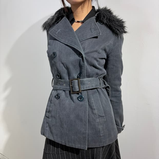 Y2k 워싱 벨티드 더블 코트