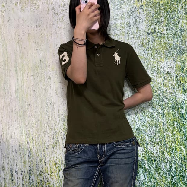 폴로 빅포니 치프키프 올리브 카키 카라 pk 반팔 티셔츠 L