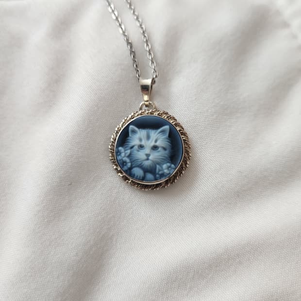고양이 아게이트 카메오 브로치 펜던트 목걸이