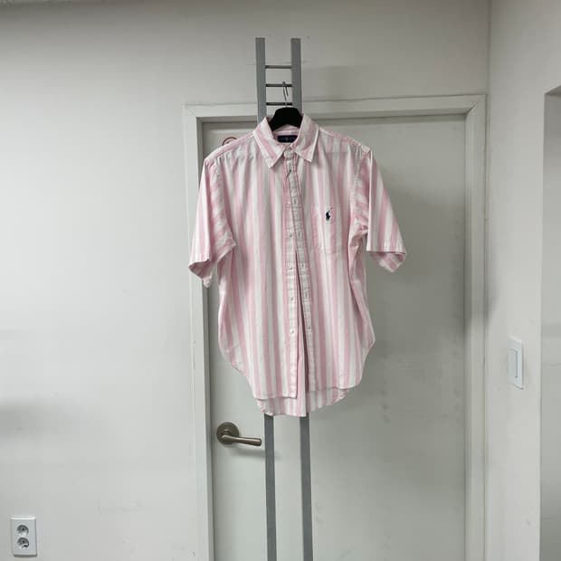 폴로 QR 반팔 스트라이프 반팔 셔츠 핑크 S(W) 