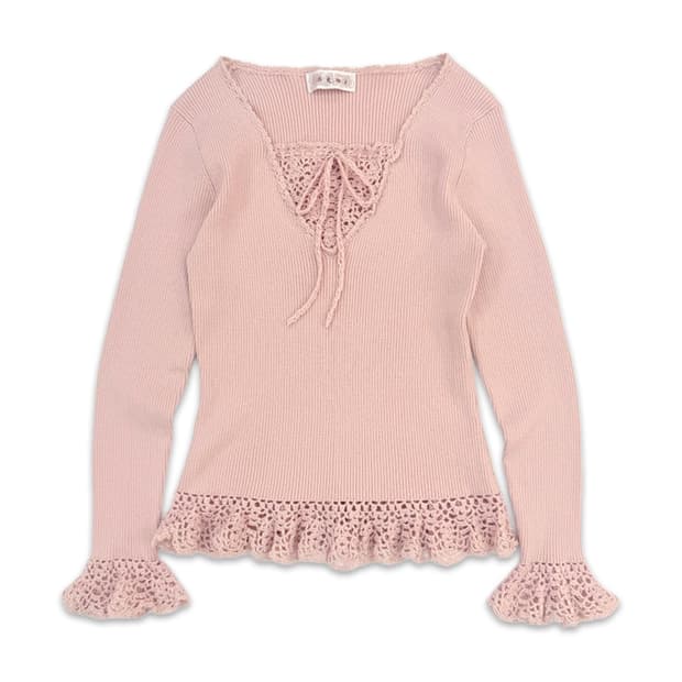 빈티지 핑크 프릴 리본 니트