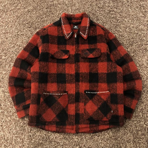 M 파타 모헤어 텍스쳐 체크 스터드 자켓