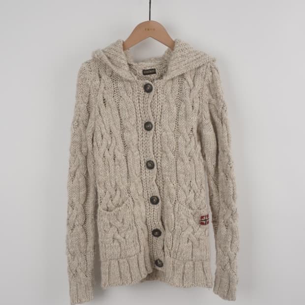 울 알파카 후드 가디건