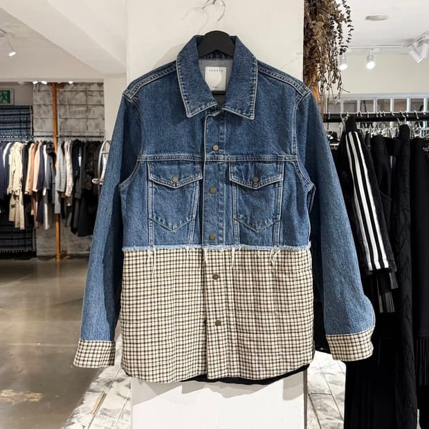 산드로 데님 퀼팅 체크 패널 자켓