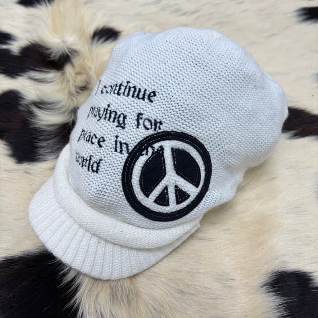 Y2K Lettering White Knit Cap Size   FREE