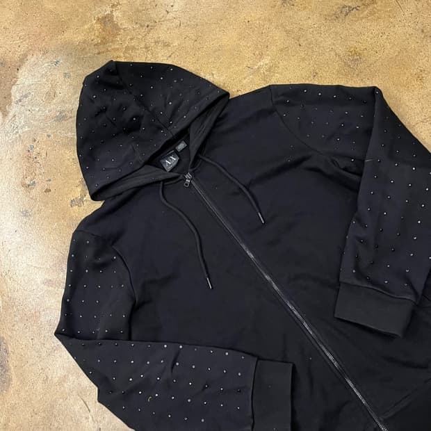 [정품/XL] A|X 아르마니 익스체인지 블랙 후드집업 스톤 장식 b17