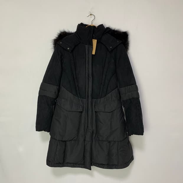 한섬 타임 빈티지 폭스 퍼 후드 롱 패딩 점퍼 여성 85 사이즈