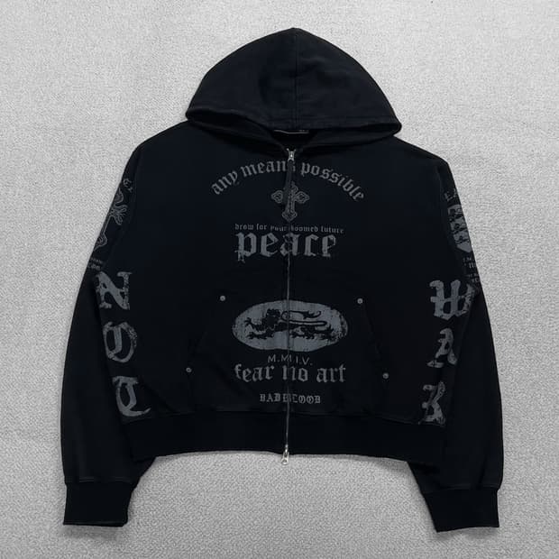 배드블러드 PEACE NOT WAR 후드 집업 더스티 블랙