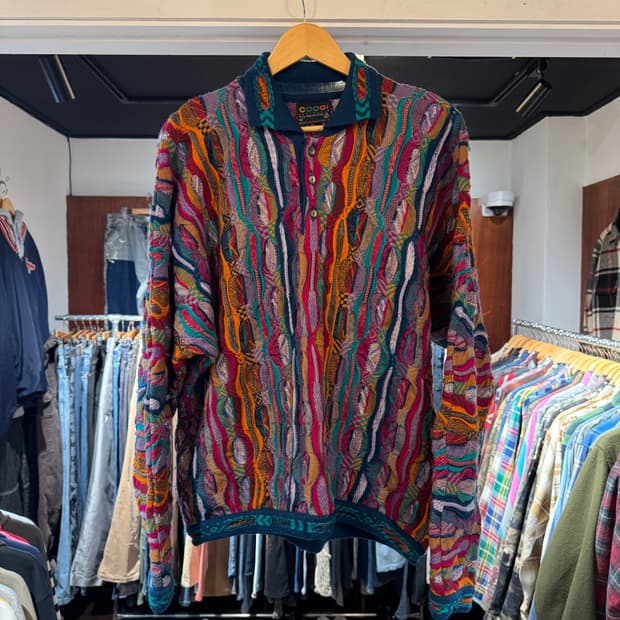 쿠지 입체 케이블 카라 니트 빈티지 멀티 컬러 그런지 스웨터 XL