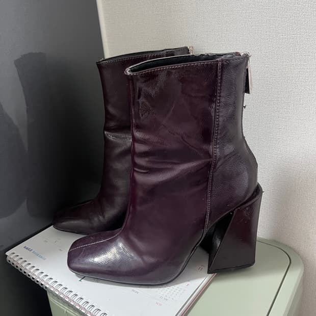 퍼플 앵클 부츠 힐 자라