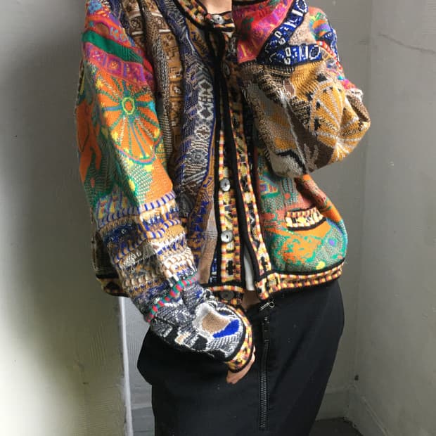 Coogi 쿠지 멀티컬러 케이블 니트 가디건