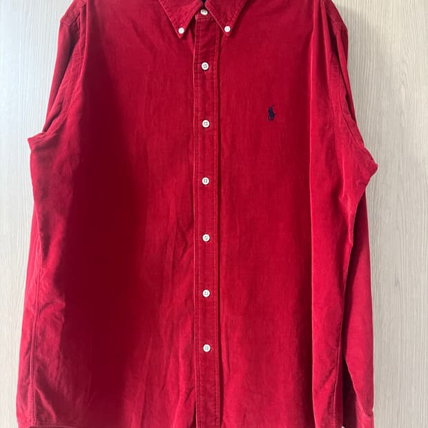 폴로 랄프로렌 코듀로이 셔츠 L 레드 커스텀핏