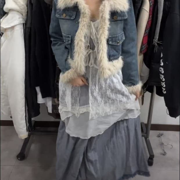 (((선가든 페어리 모리 코디셋 퍼청자켓 데님롱스커트))))